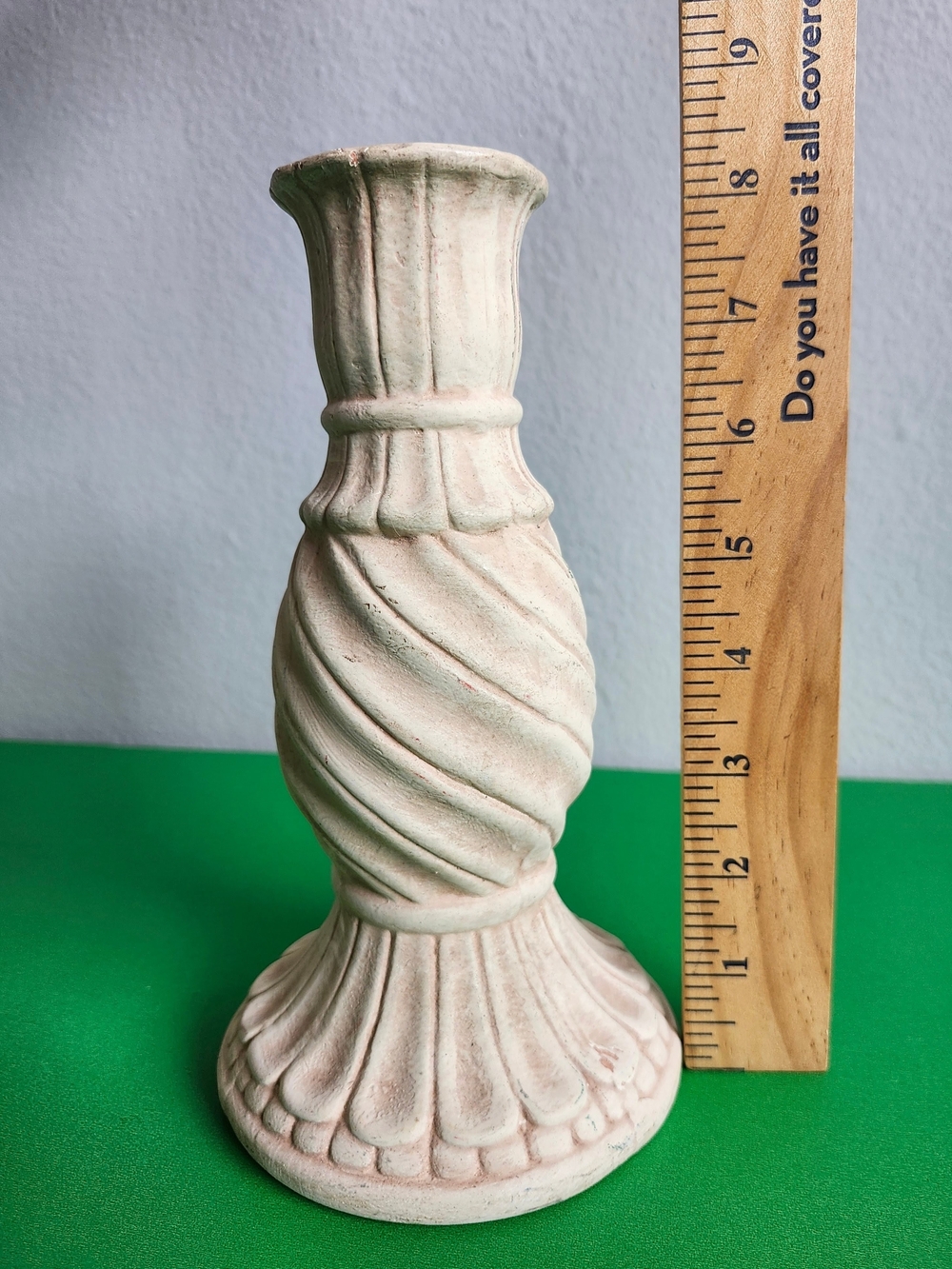 Vintage  Distressed Ceramic Spiral Twist Candlestick Holder Terracotta Brass